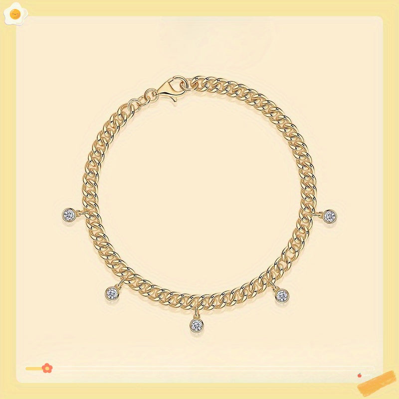 925 Argento Incastonato Moissanite Oro Circolare Taglio Moda Catena Cubana Pendente Braccialetto per Uomini e Donne, Gioielli Scintillanti per Tutti i Generi, Regalo di Natale, Regalo di Halloween, Regalo di Anniversario, Miglior Regalo per Coppie