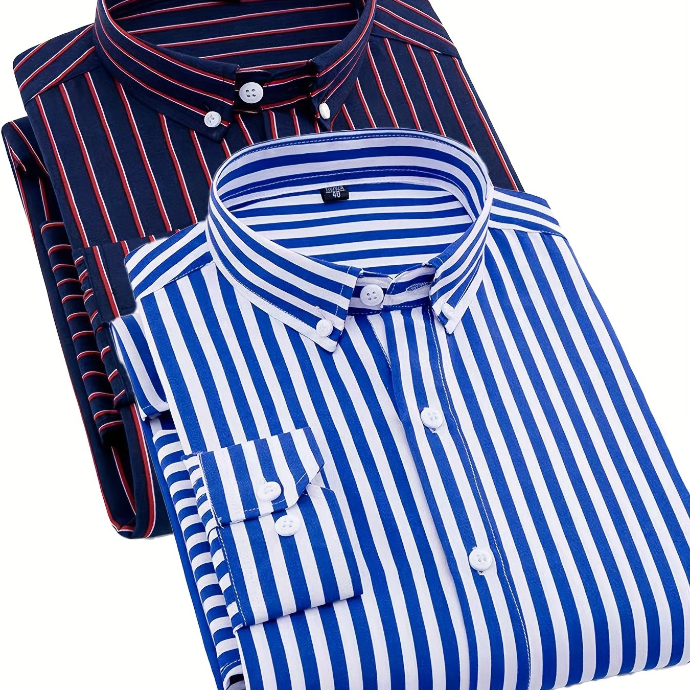 1+1pz Camicia Uomo a Righe con Maniche Lunghe - Colletto Casual, Tessuto Leggero, Ideale per Vacanze al Mare, Appuntamenti e Regali, Top Classico a Righe