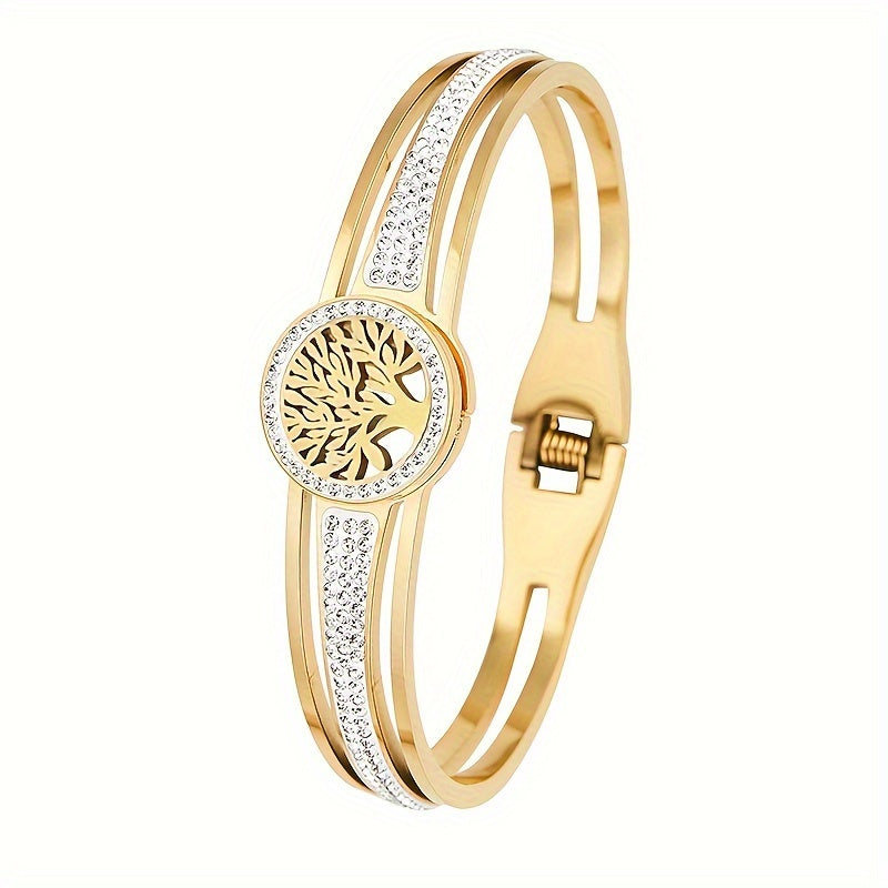 1pz Braccialetto Bangle In Acciaio Inossidabile Albero Della Vita, Braccialetto Da Uomo Di Moda