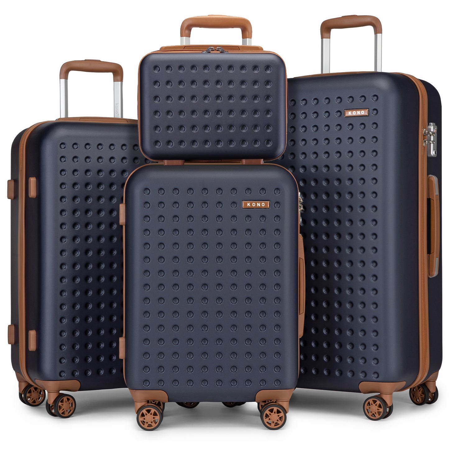 Set di 4 Valigie da 14/20/24/28 pollici Kono Elegante in ABS+PC a Pois con Guscio Rigido e Serratura TSA, Set di 4 Pezzi con Valigetta da Toilette, Bagagli da Viaggio Durevoli con Serratura TSA e Ruote Silenziose