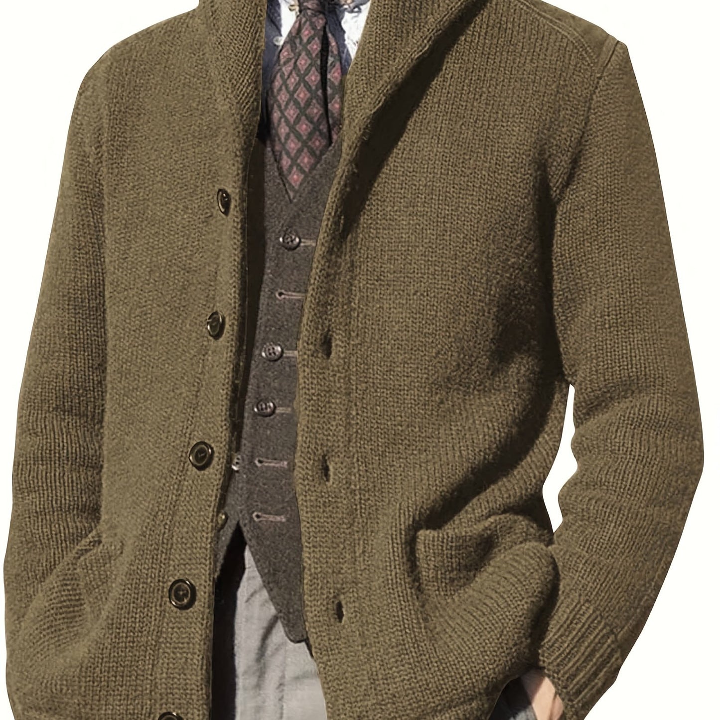 Maglione Uomo ZBZP Marrone con Bottoni - Cappotto in Maglia Pesante con Collo Alto, Modello A339 per Occasioni Formali e Casual Invernali, Comodo da Indossare Ogni Giorno, Taglio Classico Largo e Tessuto Resistente