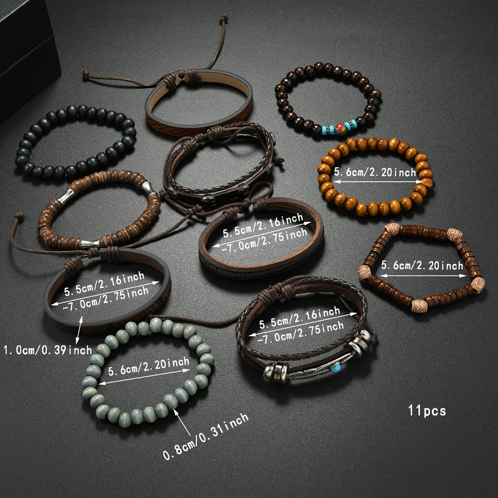 11pezzo Turquoise Cubo Sintetico Set di Braccialetti in Pietra Sintetica, Anello in Legno e Catena Regalo per Lui, Perfetto per l'Abbigliamento Quotidiano, Feste e Occasioni Speciali, Accessori per Feste | Braccialetti in Stile Vintage | Braccialetti in P