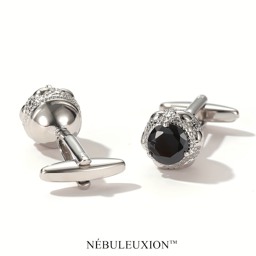 2pz Miglior Regalo e Set di Gemelli di Lusso Leggero Premium con Zirconia Nera | Gemelli da Camicia Francese | Gemelli per Matrimonio/Banchetto/Cerimonia/Affari