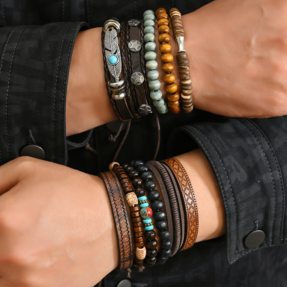 11pezzo Turquoise Cubo Sintetico Set di Braccialetti in Pietra Sintetica, Anello in Legno e Catena Regalo per Lui, Perfetto per l'Abbigliamento Quotidiano, Feste e Occasioni Speciali, Accessori per Feste | Braccialetti in Stile Vintage | Braccialetti in P