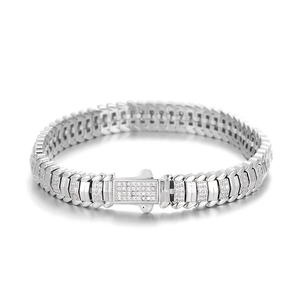 1pz ICEDCHICS Braccialetto Hip Hop 9mm Osso di Serpente Poligonale - Tonalità Dorata con Pietre Sintetiche Scintillanti, Gioielleria Unisex per Natale, San Valentino e Anniversari, Stile Catena Audace, Finitura di Alta Qualità
