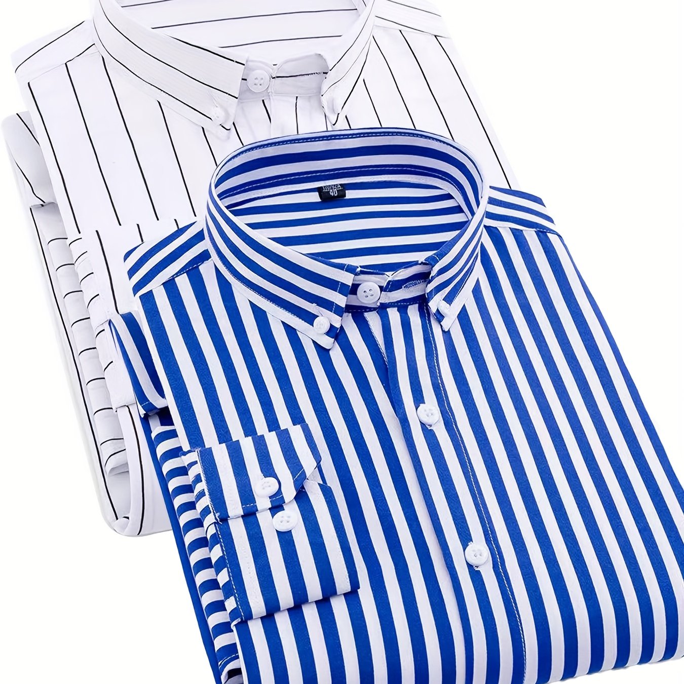 1+1pz Camicia Uomo a Righe con Maniche Lunghe - Colletto Casual, Tessuto Leggero, Ideale per Vacanze al Mare, Appuntamenti e Regali, Top Classico a Righe