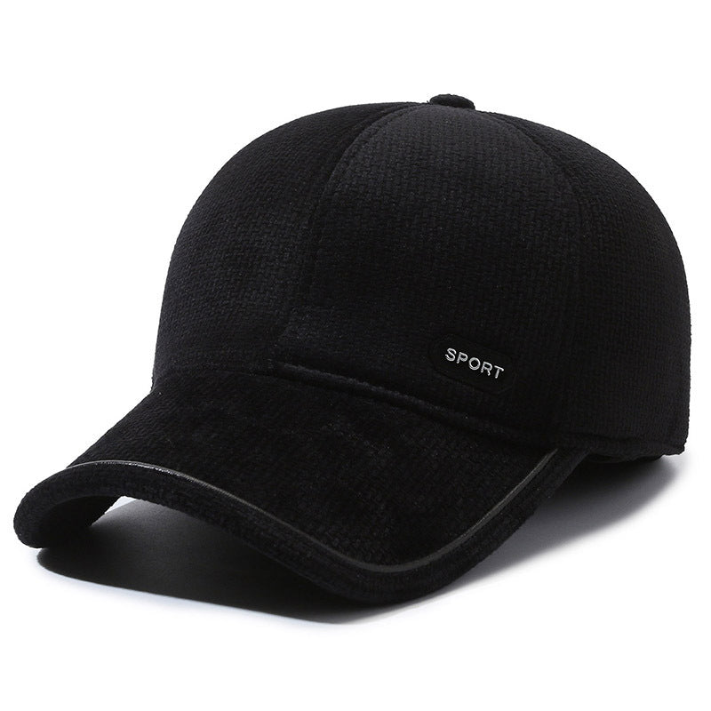 1pz Cappello da baseball caldo invernale unisex, a prova di vento e freddo, imbottito in pile di poliestere, stile sportivo con falde per le orecchie, traspirante, tessuto spesso di colore solido, lavaggio a mano/ristretto solo - Nero
