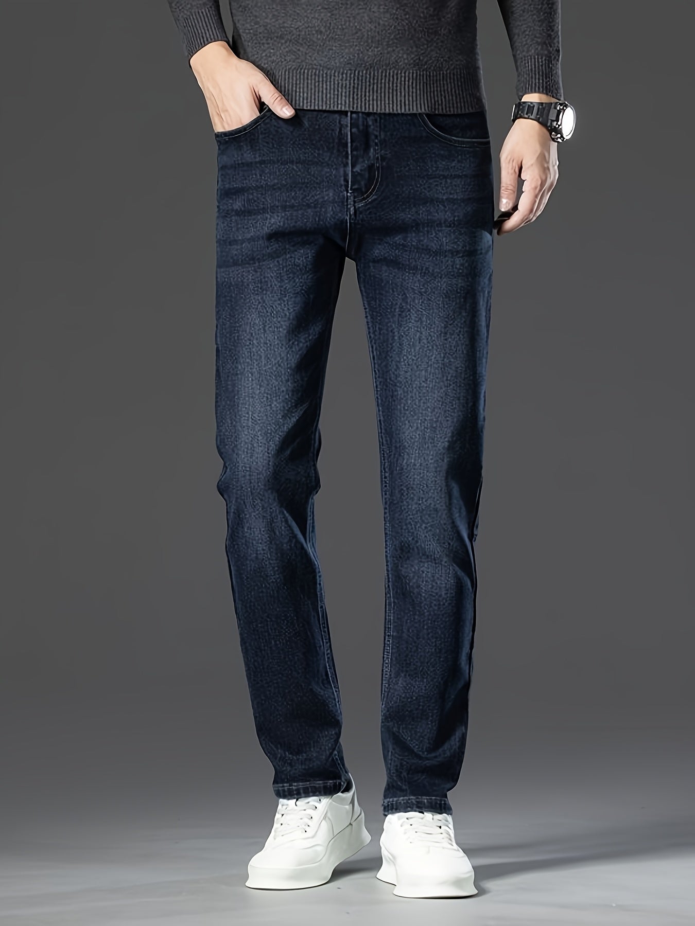 Pantaloni di lusso da uomo in denim finto - Pantaloni dritti con vita media e chiusura a cerniera - Pantaloni formali e casual per ufficio, riunioni, eventi - Design classico non trasparente - Ideali per l'abbigliamento professionale e quotidiano, denim f