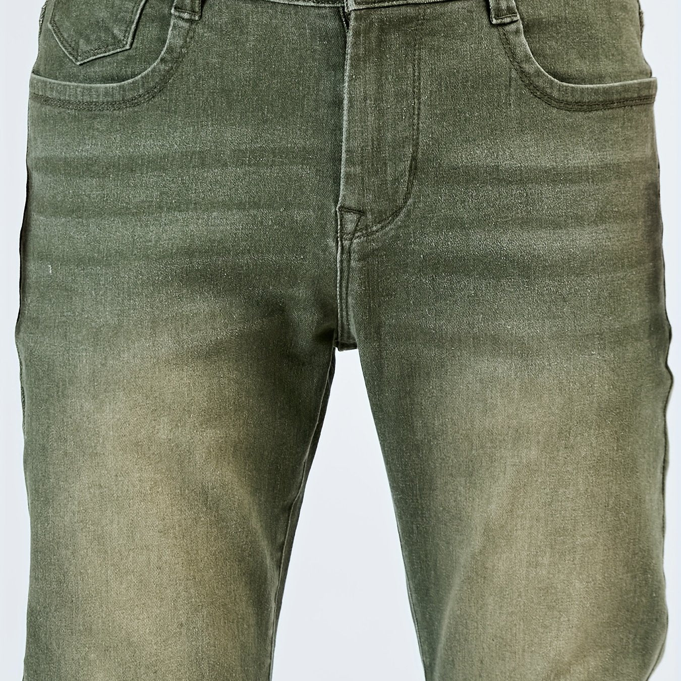 1pezzo Pantaloni casual da uomo slim-fit in denim sintetico, con chiusura a bottoni, comodi per tutte le stagioni, lavaggio leggero, kaki, versatili per abbigliamento casual, abbigliamento confortevole | Slim Fit Faux Denim | Tessuto resistente