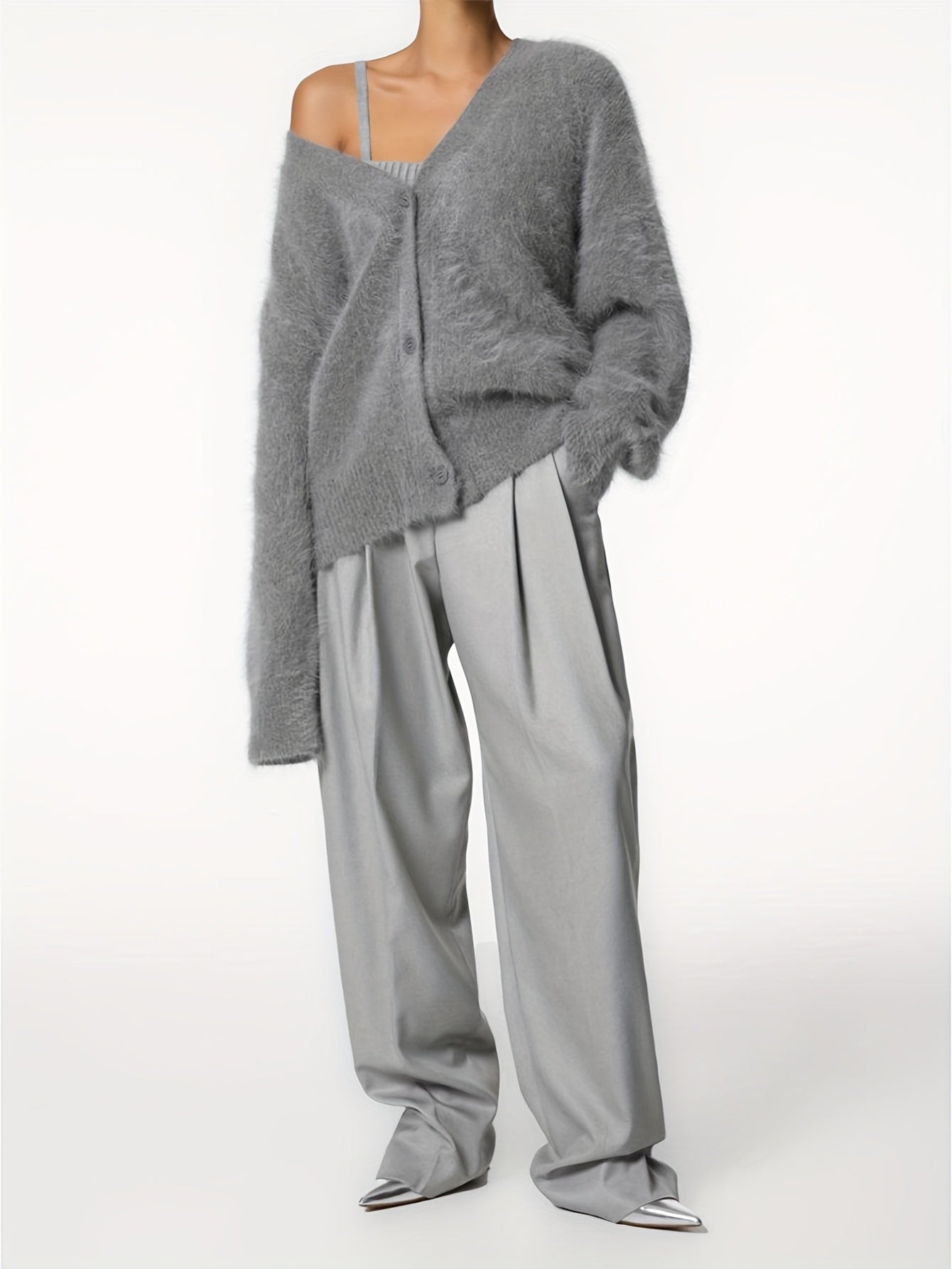 Women'S Light Gray V-Neck Cardigan - Soft Open Front Sweater with Long Sleeves, Elegant & Versatile for Casual, Date Night, Party or Business Wear, Versatile Cardigan | Vneck Sweater | Construction, Sweater Cardigan