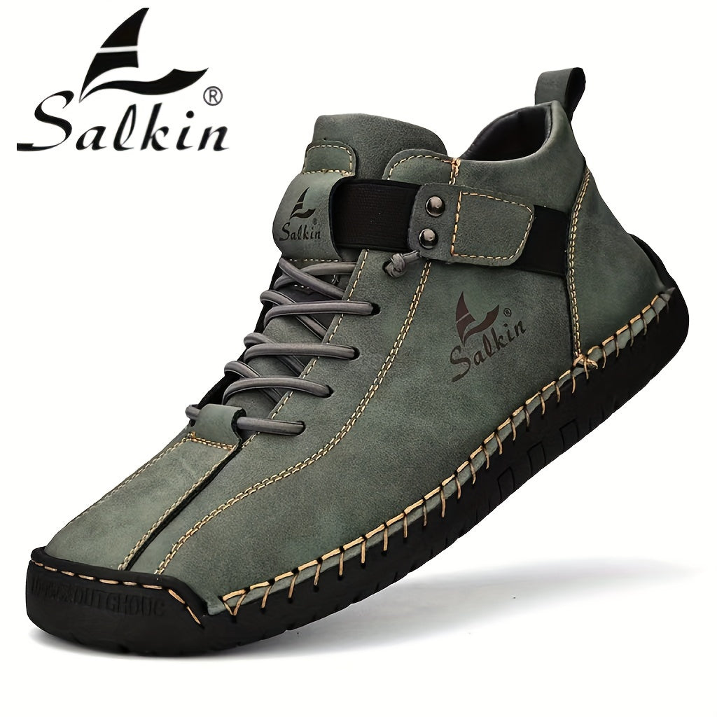 Stivali Casual da Uomo Taglie Forti Fatti a Mano - Verde Oliva, Tomaia Sintetica Resistente & Suola in Gomma, Scarpe Comode per Esterni & Escursionismo con Chiusura a Strappo, Stivali da Trekking