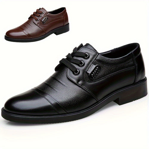 Scarpe Derby da uomo in pelle pieno fiore a tinta unita, comode suola in gomma antiscivolo, scarpe da abito casual resistenti, calzature da uomo