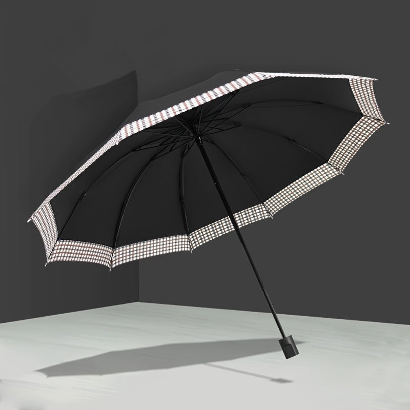 Ombrello pieghevole grande con 10 stecche, ombrello extra-large a tre pieghe per due persone, motivo britannico business, elegante e alla moda per uomini e donne