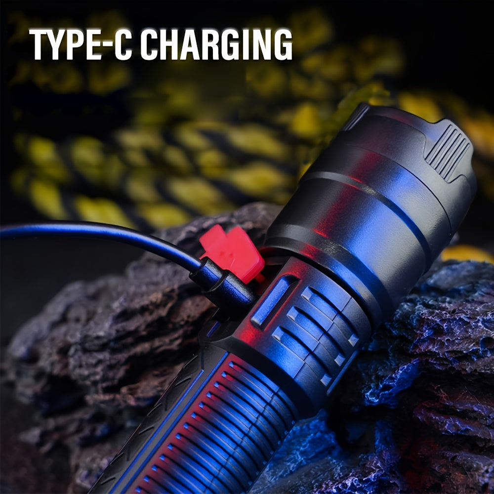Set di 2 torce LED ricaricabili, design compatto con zoom regolabile e indicatore del livello di batteria, che offre tre opzioni di illuminazione adatte per attività all'aperto, campeggio, lavoro e situazioni di emergenza.