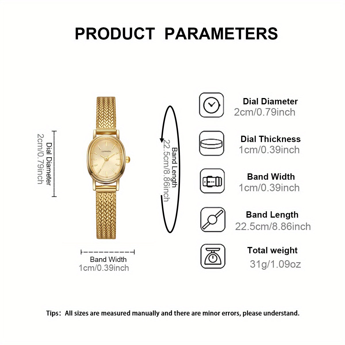 1pc SOKI Women's Golden-Tone Watch - Elegant Minimalist wristwatch with Alloy Chain-like Band, Quartz Movement, Everyday & Formal Jewelry - Perfect Gift for Women, Commuter Accessory, Goldtone Finish, Sleek Design, Stylish Accessory, Durable Material, Fas