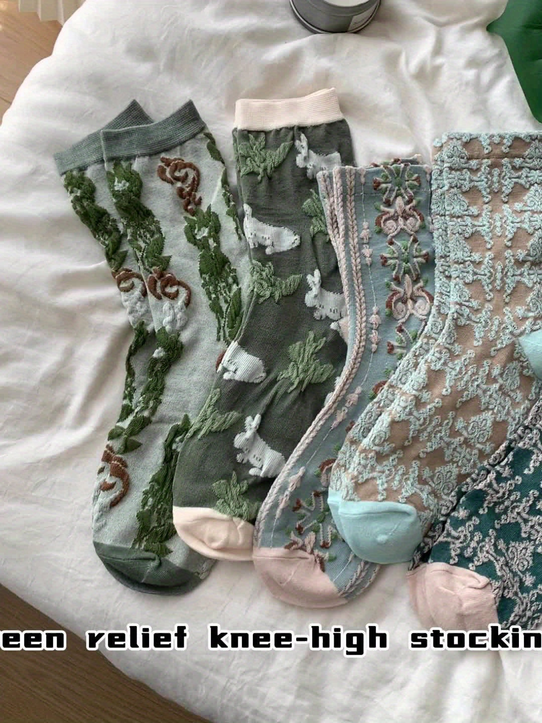 5 Paia Di Calze A Stampa Floreale, Calze A Tubo Medio Comode E Traspiranti, Calze E Calze Da Donna