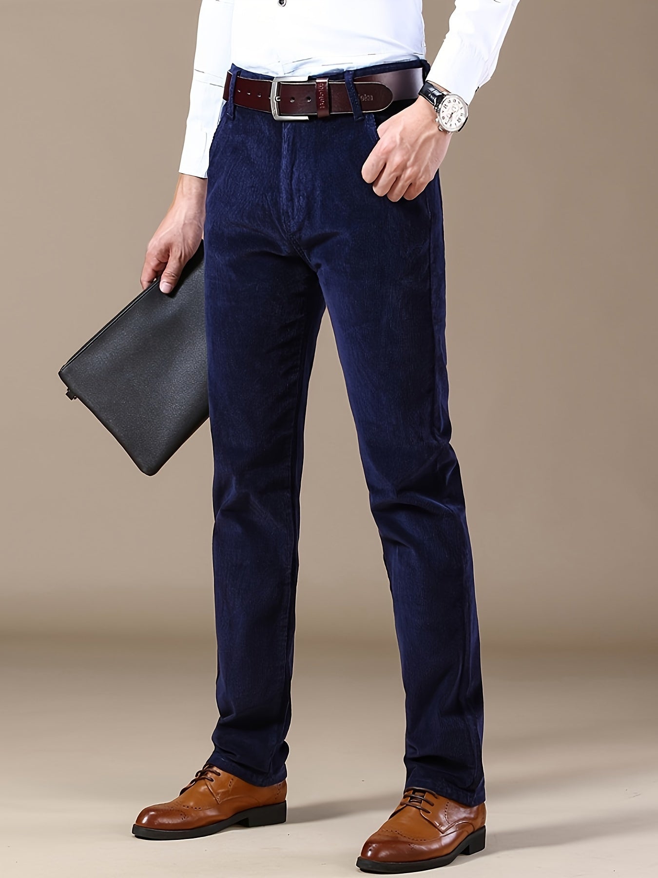 Uomo Pantaloni Slim-Fit a Gamba Dritta - Tuta Ufficio e Casual per Tutte le Stagioni, Lavabili in Lavatrice - Marrone Elegante, Design Versatile, Finitura di Alta Qualità, Abbigliamento Business