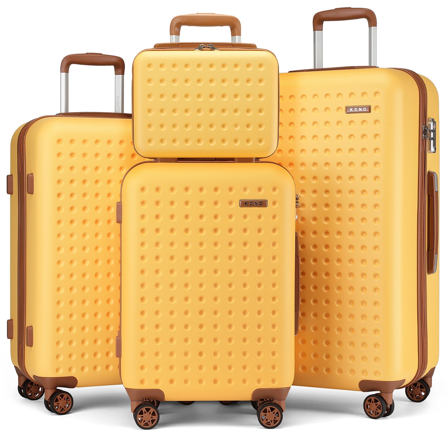 Set di 4 Valigie da 14/20/24/28 pollici Kono Elegante in ABS+PC a Pois con Guscio Rigido e Serratura TSA, Set di 4 Pezzi con Valigetta da Toilette, Bagagli da Viaggio Durevoli con Serratura TSA e Ruote Silenziose