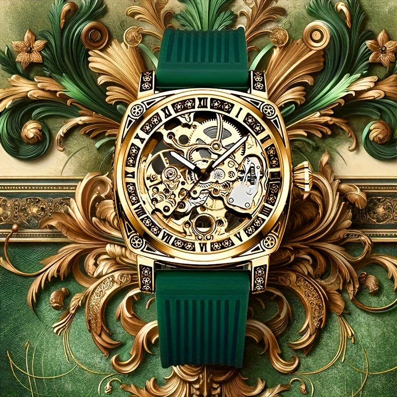 1pc Orologio meccanico a tourbillon intagliato in stile elegante per uomo giovane, senza batteria