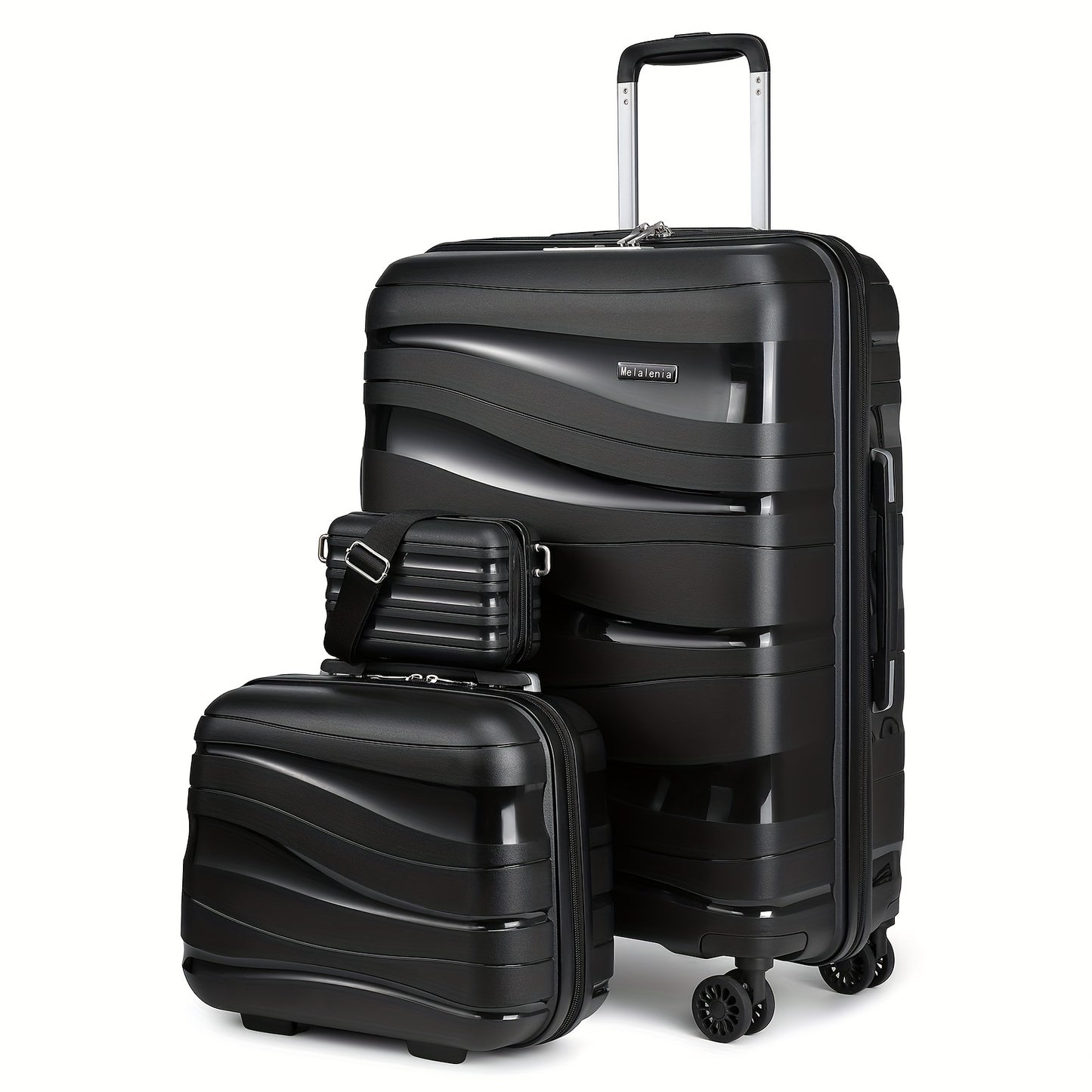 Valigia a mano Melalenia, Valigia leggera a mano, Valigia rigida espandibile in PP con ruote girevoli, Valigia da viaggio da 20" con serratura TSA (set da 3 pezzi)