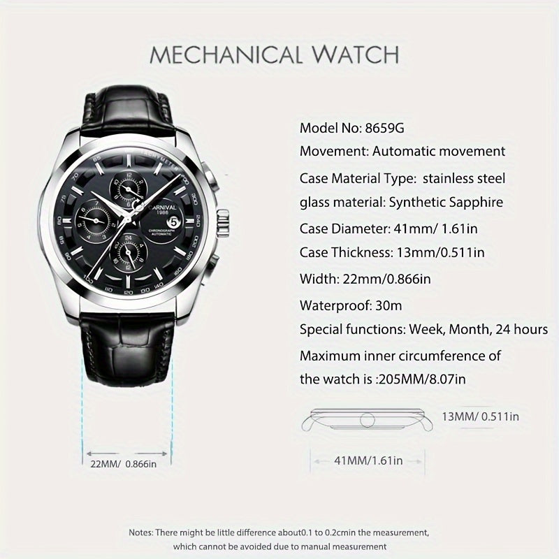 Multifunctional Automatic Men'S Mechanical Watch, Fashion Sports Calendar 30m Waterproof Watch, Without Battery