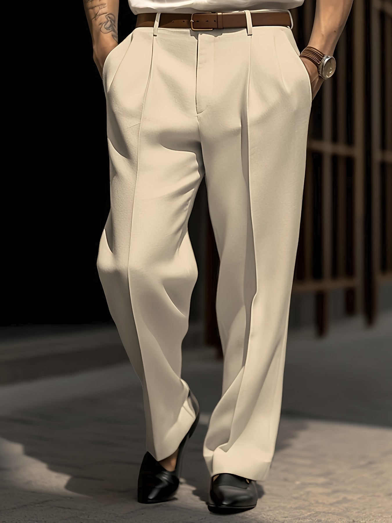1+1 Set di 2 Pezzi Pantaloni Chino Casual Uomo Loose-Fit per Business