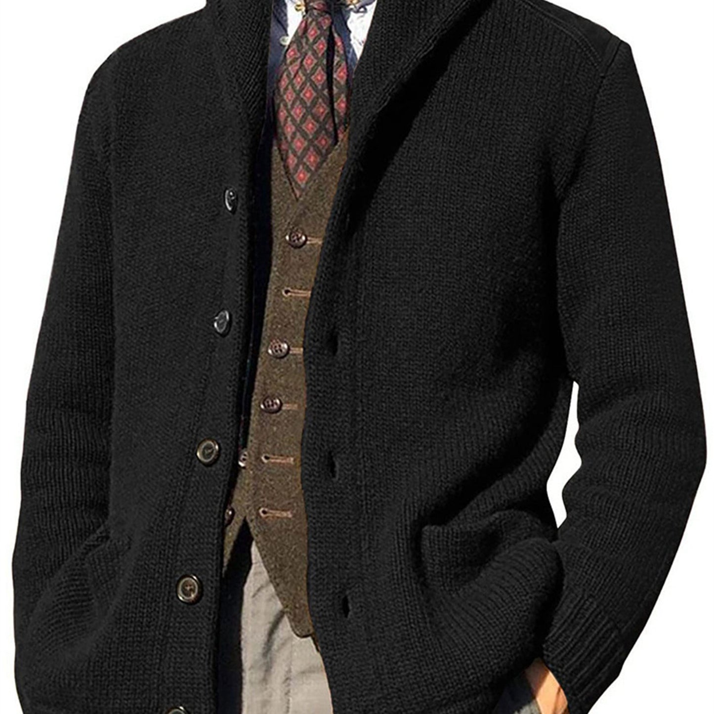 Maglione Uomo ZBZP Marrone con Bottoni - Cappotto in Maglia Pesante con Collo Alto, Modello A339 per Occasioni Formali e Casual Invernali, Comodo da Indossare Ogni Giorno, Taglio Classico Largo e Tessuto Resistente