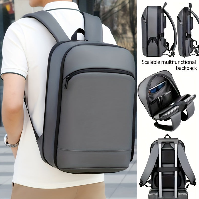Zaino espandibile in stile business, similpelle, cerniera liscia resistente, borsa per laptop multi-pad, zaino casual, adatto per il pendolarismo quotidiano, viaggi di lavoro all'aperto, regalo ideale per le vacanze, opzioni nero, grigio scuro, grigio chi