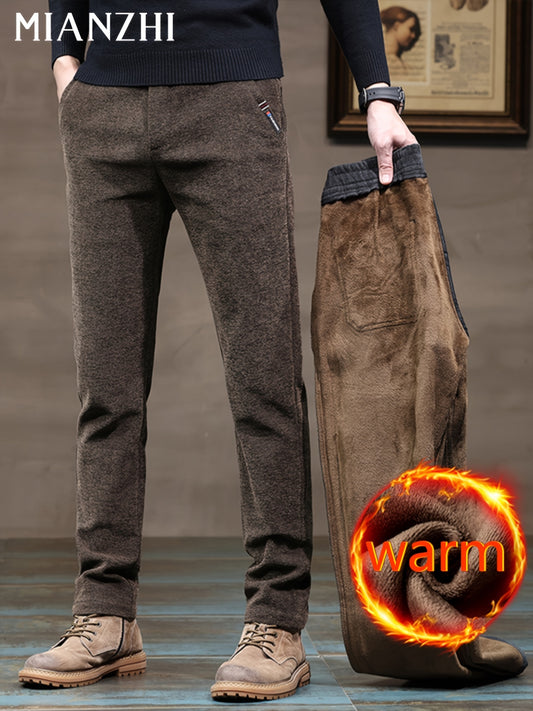 MIANZHI Pantaloni Invernali Uomo con Fodera in Peluche - Caldi e Spessori, Vita Media Cinturati per Look Casual o Formale Lavabili a Macchina Durevolissimi Ideali come Regalo (Pantalone da Lavoro Elastico alla Caviglia) Khaki di Alta Qualità Perfetti anch