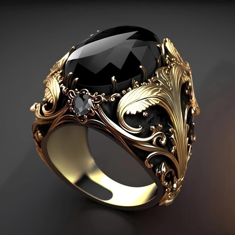 1pz Anello Vintage Stile Maschile, Inserimento in Zirconia Sintetica Ovala Nera, Lavorato in Rame, Finitura Dorata Retro, Elegante Anello Singolo Gioiello Regalo