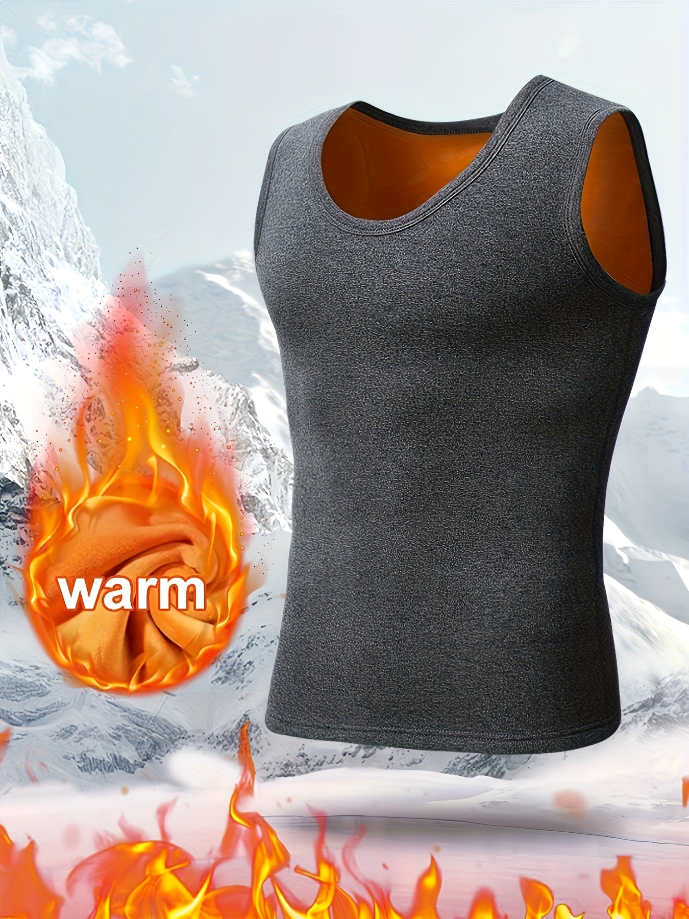 1pz Top da uomo termico foderato in fleece, stampa "MAN", gilet caldo autunno/inverno, impermeabile, poliestere 95% elastano 5%, tessuto a maglia, medio stretch, strato base atletico, spesso