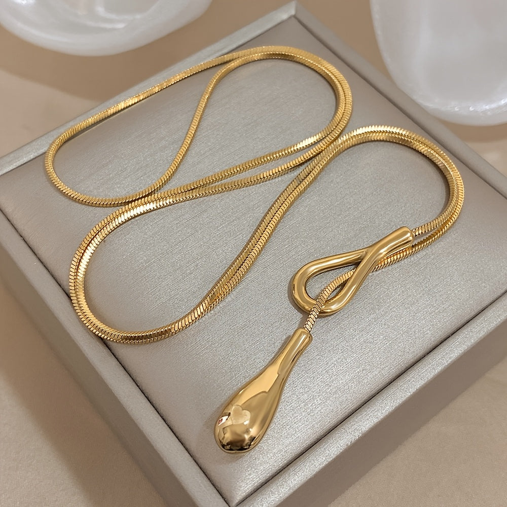 1pz Elegante Collana a Y Vintage, Pendente a Goccia di Acciaio Inossidabile, Catena a Serpente, Gioielli di Lusso per Regali per Donne e Uomini, Accessorio per San, Abbigliamento Quotidiano per Tutte le Stagioni