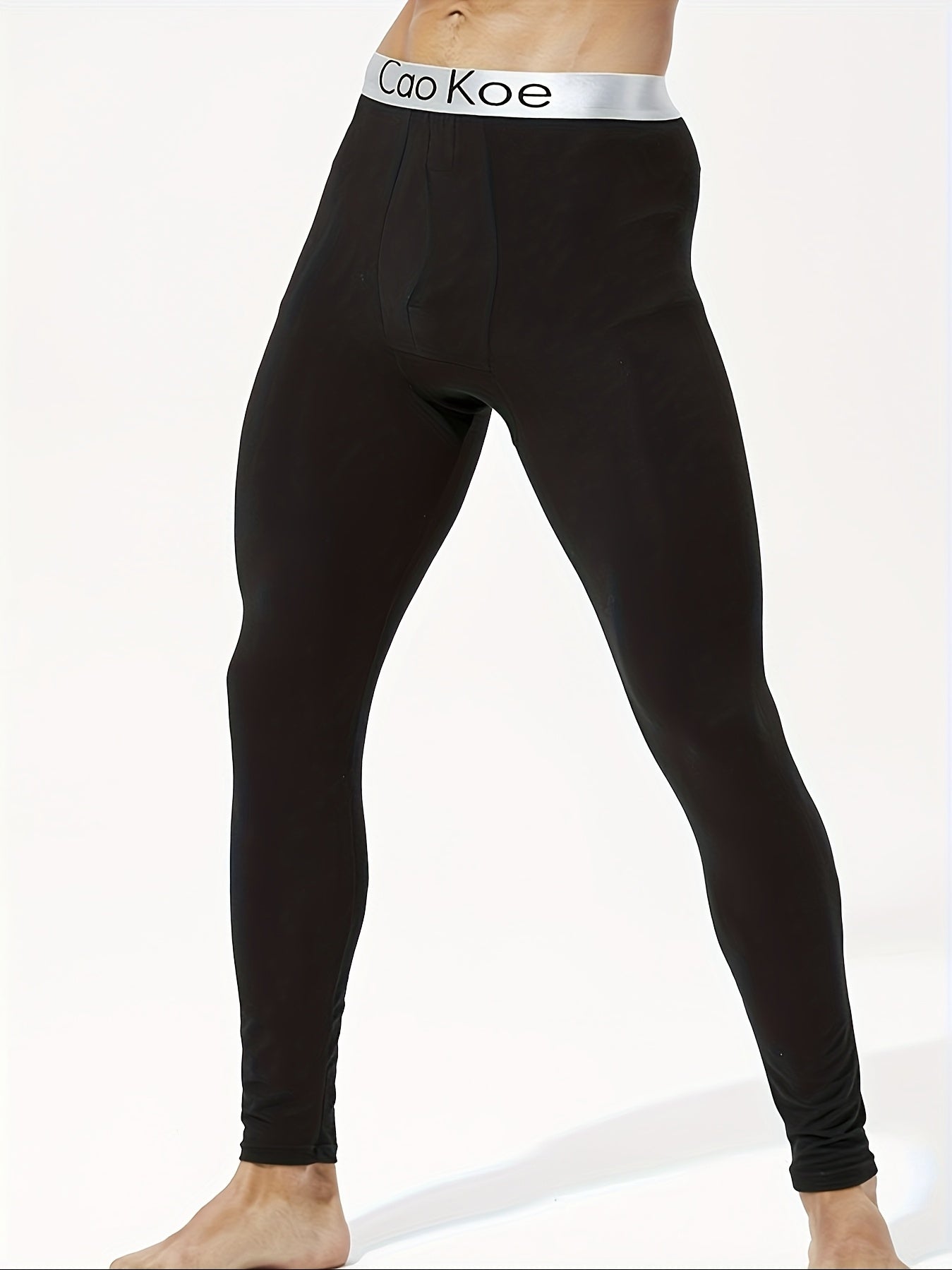 2pezzo Leggings Termici Slim-Fit da Uomo - Pantaloni Caldi Foderati in Pile per Autunno e Inverno, Tessuto Elasticizzato Comodo, Nero Solido, Perfetti per Abbigliamento Casual, Abbigliamento Invernale | Leggings Slim Fit | Vestibilità Comoda