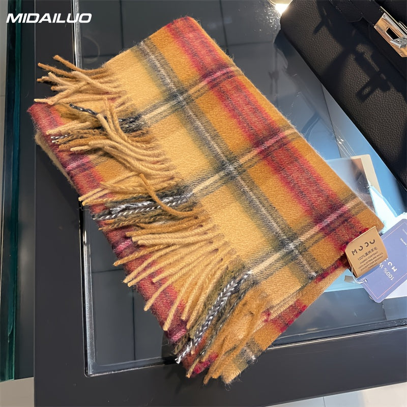 Sciarpa in Lana 100% MIDAILUO - 180,01x32,0 cm Sciarpa in Quadri Invernale Calda e Resistente al Vento, Design Elegante e Stiloso Non Elasticizzato per Attività All'Aperto e Abbigliamento Casual, Accessorio Invernale Accogliente, Motivo Classico in Quadri