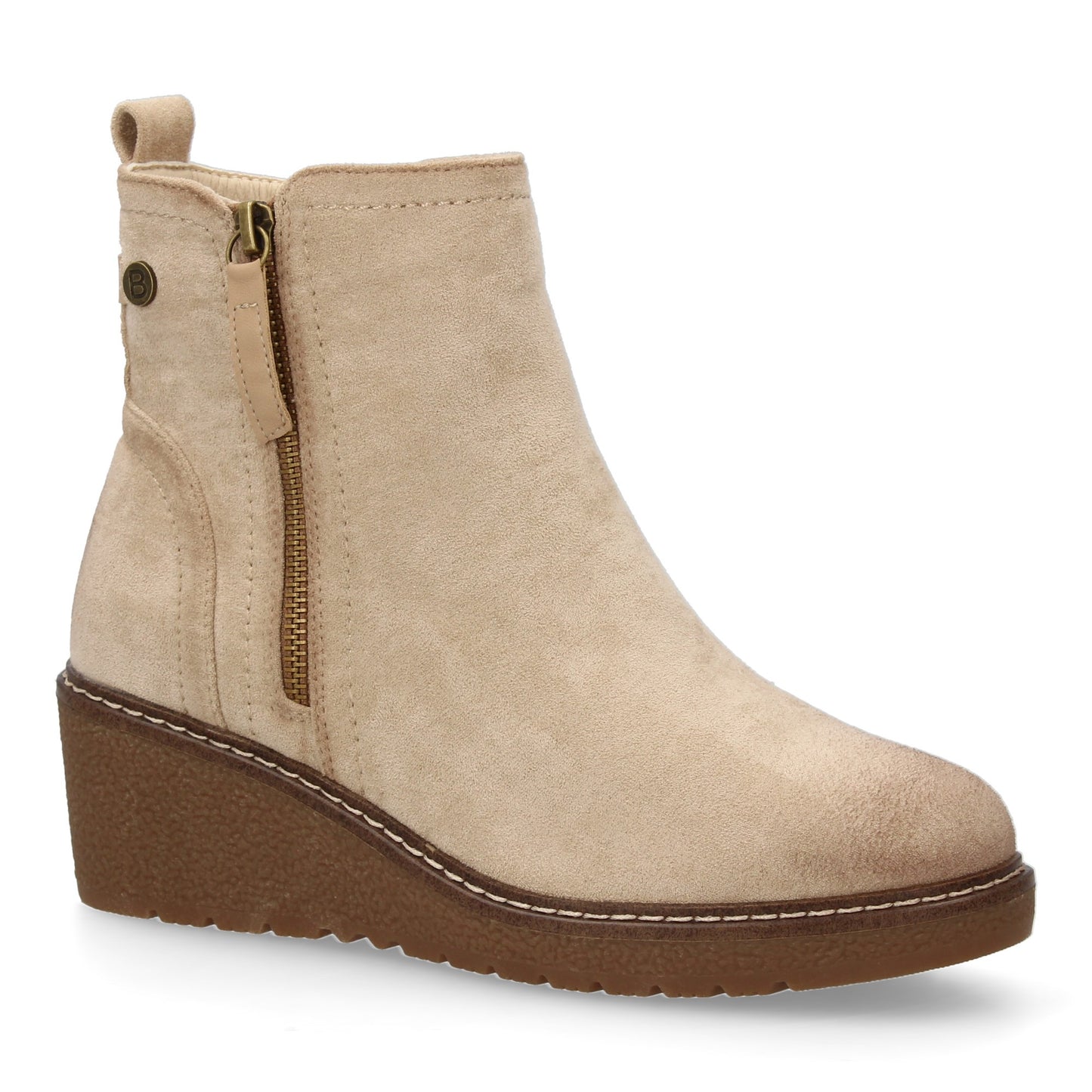 Stivaletto con Zeppa Donna, Design Comodo ed Elegante. Dettagli Cuciti con Chiusura a Cerniera e Linguetta Posteriore. Perfetto per Autunno e Inverno