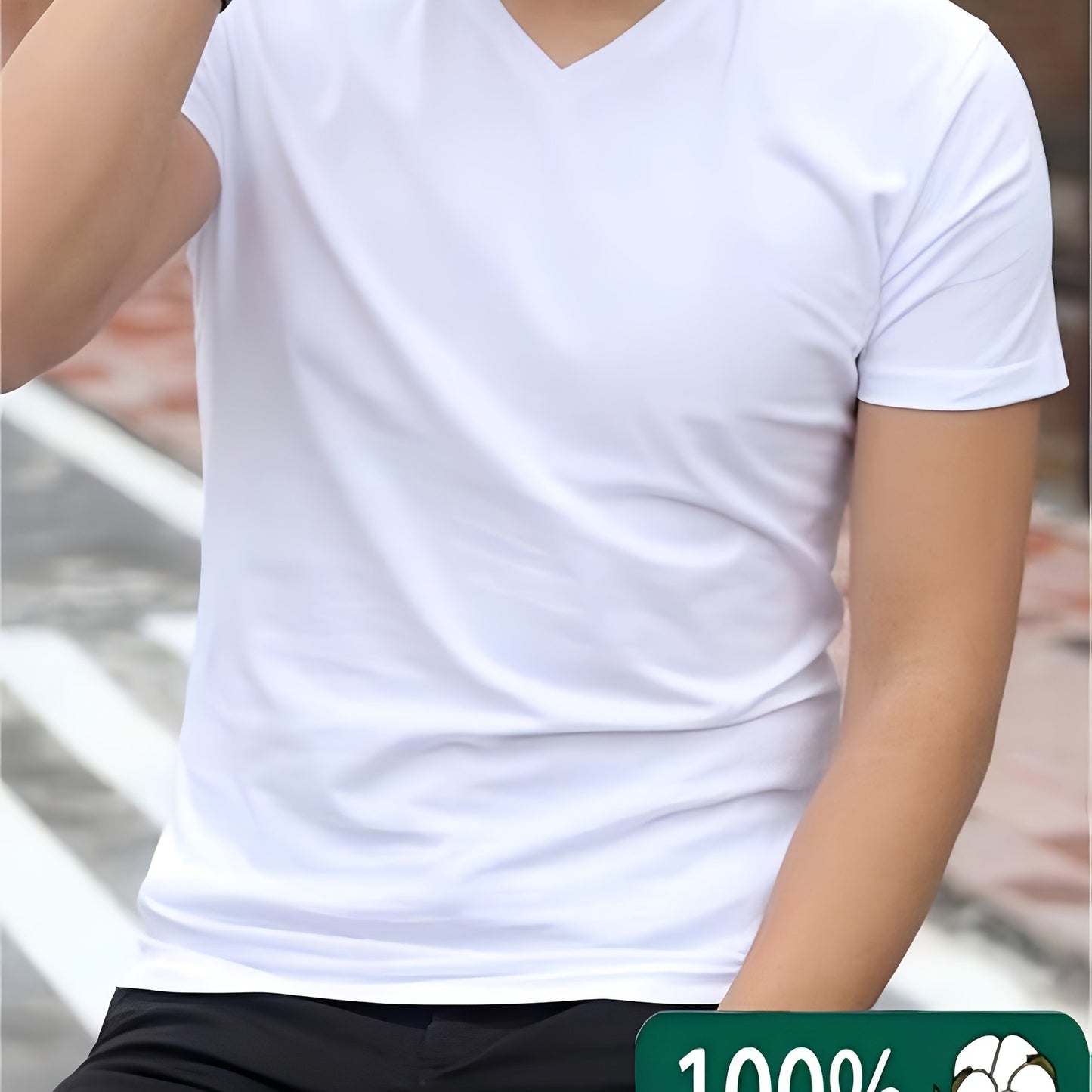 T-shirt da uomo 100% con scollo a V e maniche corte - T-shirt casual estivo traspirante, vestibilità regolare, bianco solido, medio stretch per abbigliamento casual, comodo e alla moda, T-shirt da tutti i giorni | T-shirt con scollo a V | Tessuto medio st