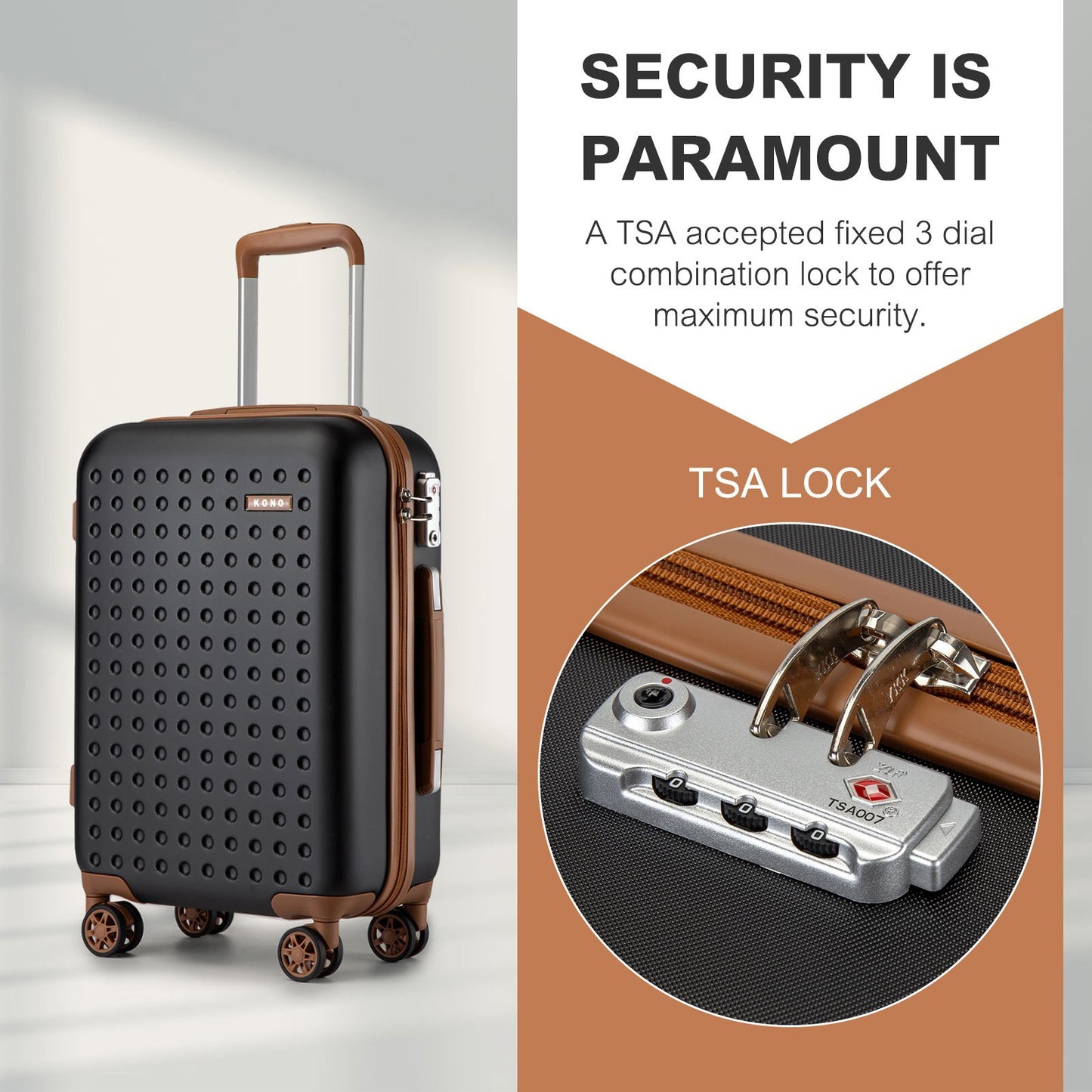 Set di 4 Valigie da 14/20/24/28 pollici Kono Elegante in ABS+PC a Pois con Guscio Rigido e Serratura TSA, Set di 4 Pezzi con Valigetta da Toilette, Bagagli da Viaggio Durevoli con Serratura TSA e Ruote Silenziose