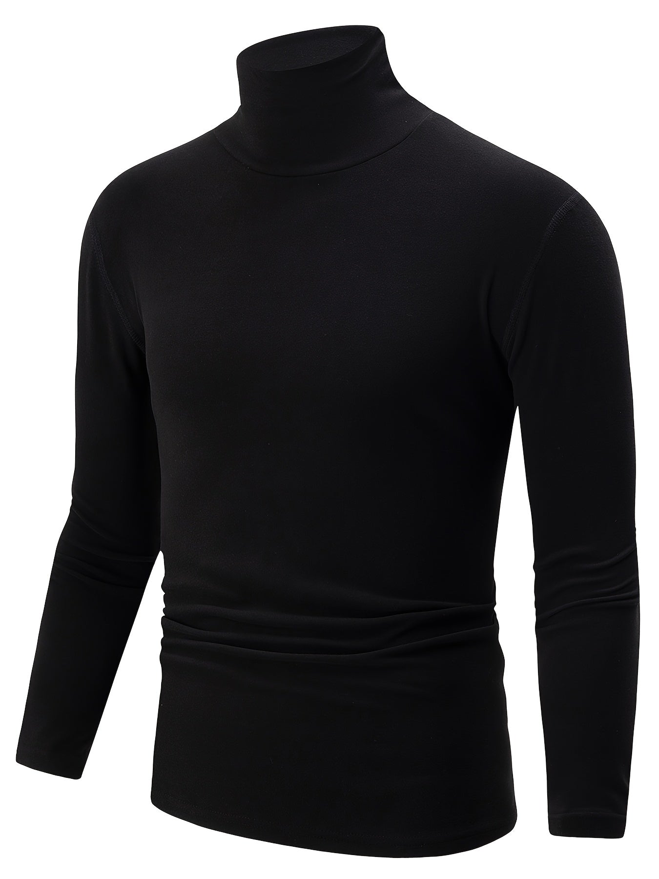 Maglietta a maniche lunghe con scollo a girocollo da uomo, confezione da 4 - Tessuto in maglia di poliestere casual, tinta unita, vestibilità aderente, media elasticità, top foderati in pile caldo per autunno e inverno, spessa