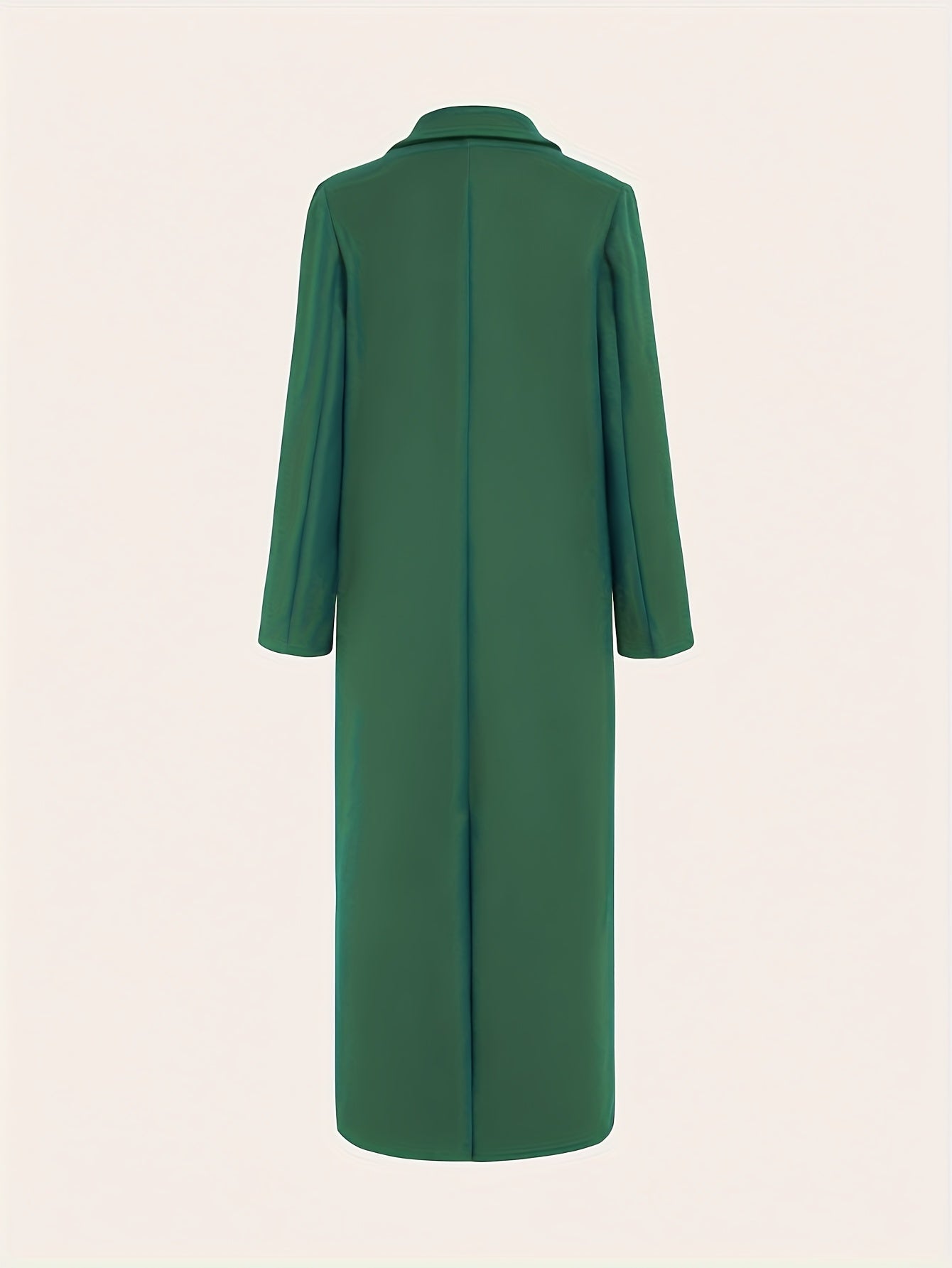 Women's Elegant Green Coat - Long Formal & Professional Outerwear, Machine Washable Winter Trench with Structured H-Silhouette for Office, Parties, Everyday - Sophisticated Outerwear, Office Ready Apparel, Smooth Texture, Durable Fabric, Office Wear, High