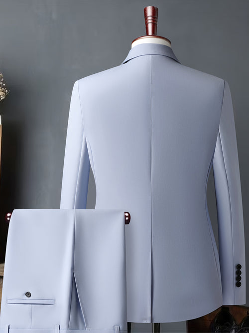Abito da uomo bianco di alta gamma - Resistente alle rughe, adatto per ufficio e feste, taglio sottile con design doppiopetto, maniche lunghe, tessuto viscosa, perfetto per eventi formali, abbigliamento formale|Abito sottile|Tessuto viscosa