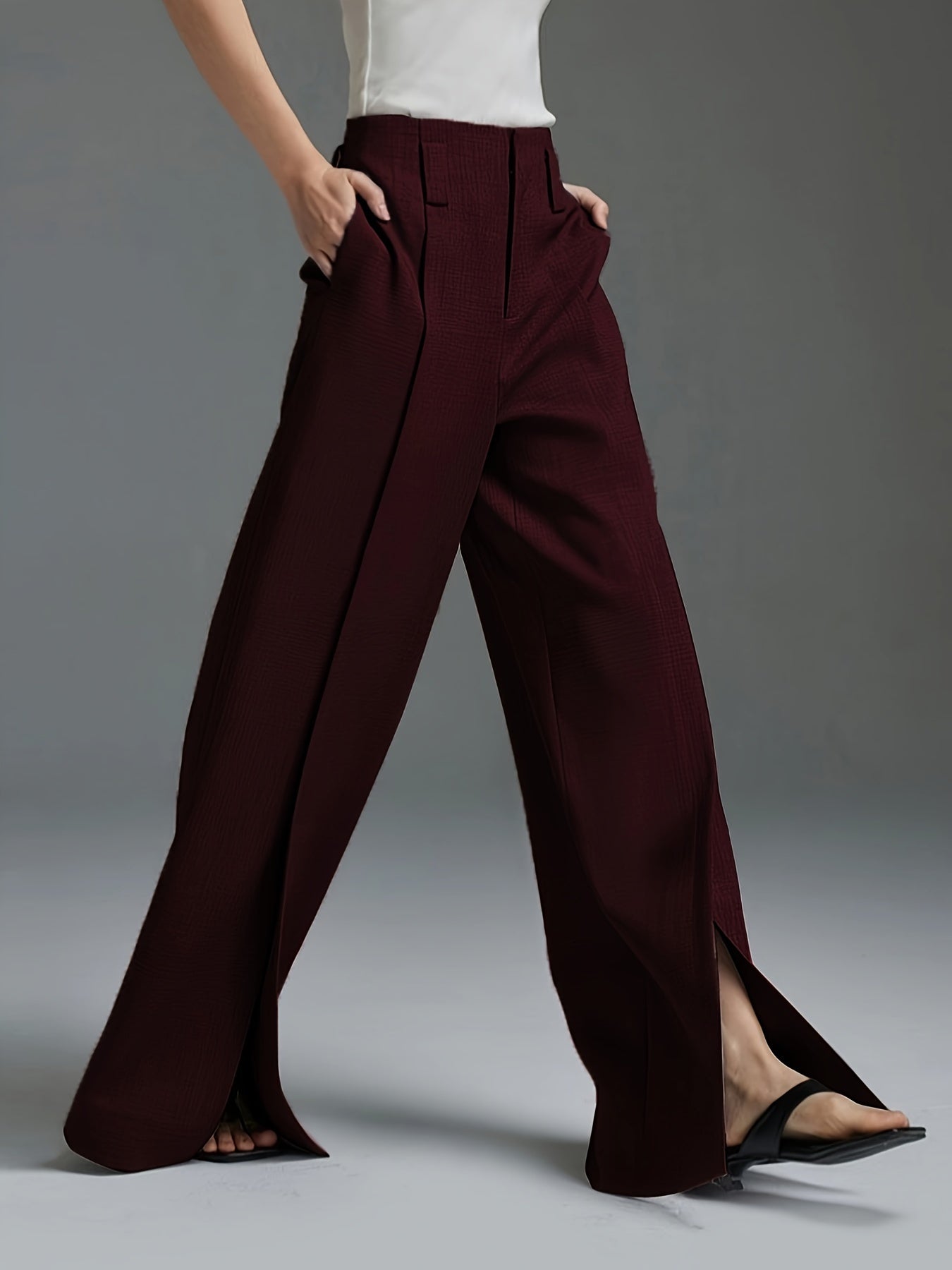Women'S Elegant Wide-Leg Trousers - Non-Belted Pants with Elastic Waist, All-Season Formal & Everyday Pants for Office, Parties, Casual Outfits - Diqiuivy Professional Women'S Clothing, Party Attire, Smooth Texture, Office Wear, Stylish Bottoms