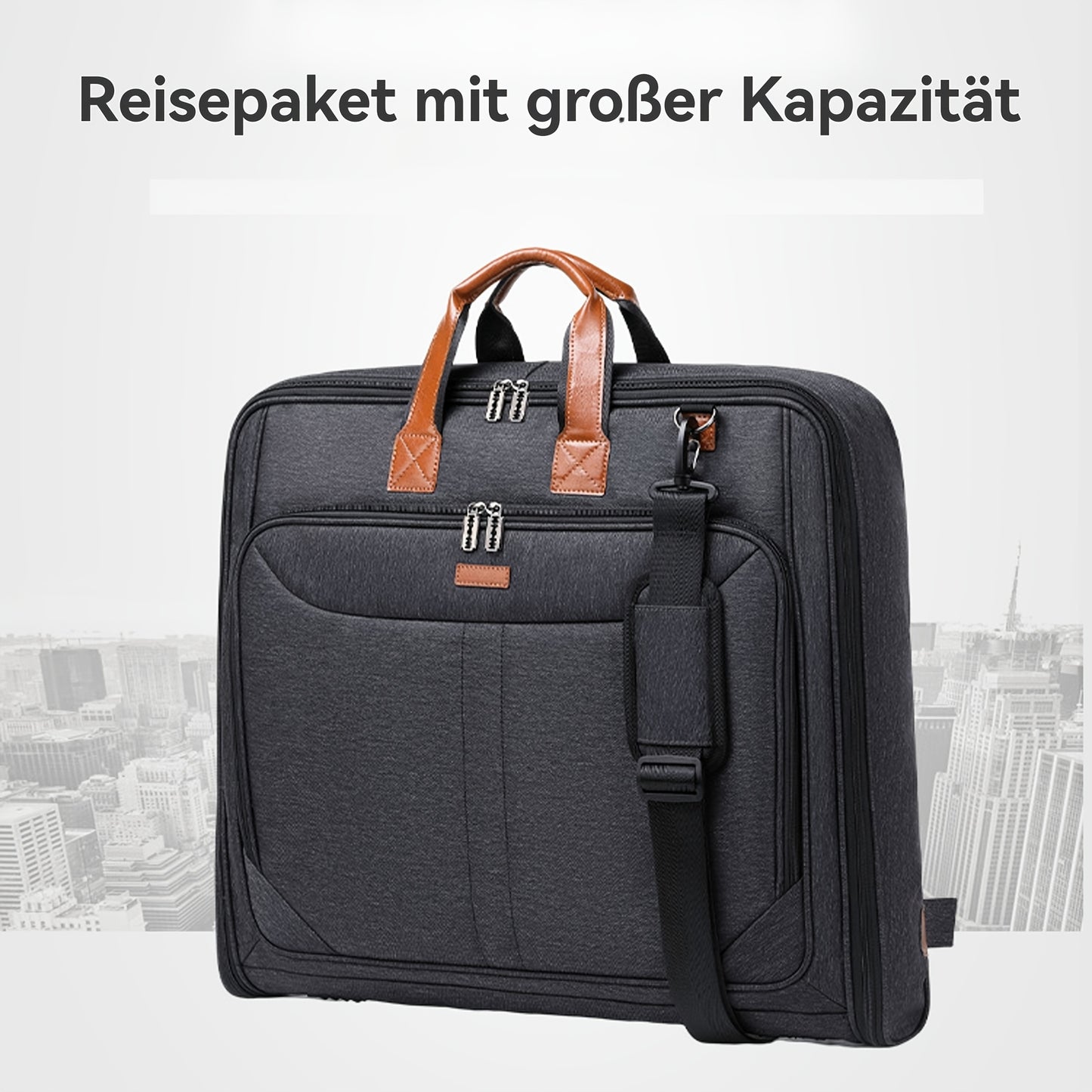 Valigia Grande & Custodia per Abiti - Bagaglio da Viaggio Business con Scomparto per Laptop, Tessuto Oxford Resistente, Valigetta Spaziosa con Maniglia o Tracolla per Professionisti (50x54x8cm, Nero) - Ideale per Viaggi Aerei ed Eventi Formali