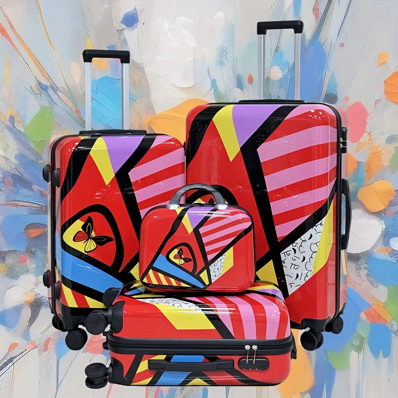 Valigia con Motivo Leopardo 14+20+24+28 14+20 Pollici con Ruote Girevoli a 360°, Borsa a Mano in Materiale ABS+pz, Confezione Regalo per Compleanno