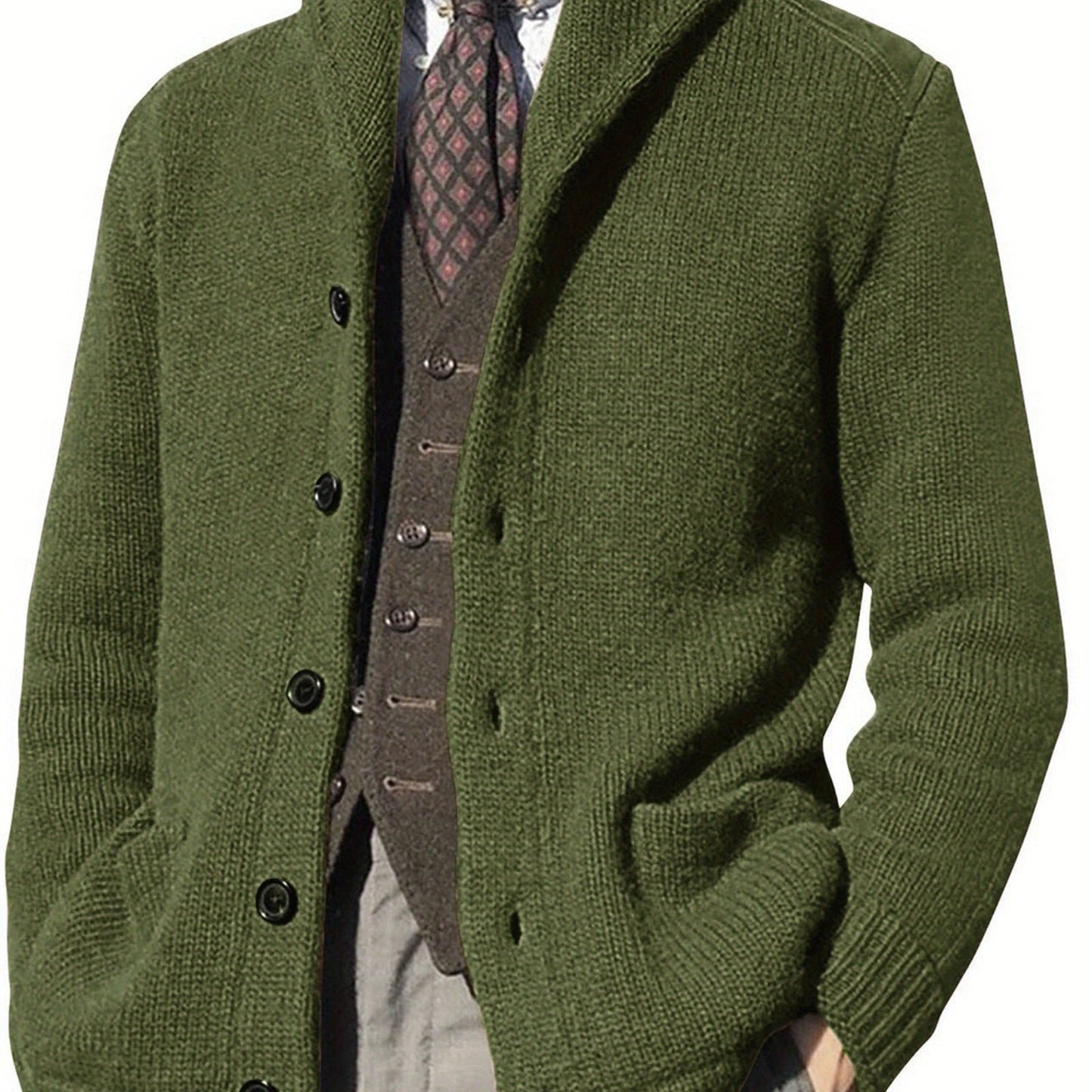 Maglione Uomo ZBZP Marrone con Bottoni - Cappotto in Maglia Pesante con Collo Alto, Modello A339 per Occasioni Formali e Casual Invernali, Comodo da Indossare Ogni Giorno, Taglio Classico Largo e Tessuto Resistente