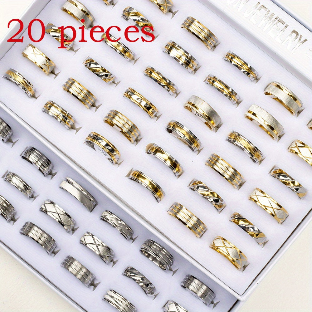 20 Anelli Alla Moda In Acciaio Inossidabile Impermeabili Di Alta Qualità Per Uomo, Da Indossare Ogni Giorno, Regalo Per Feste Di Compleanno, Anniversari