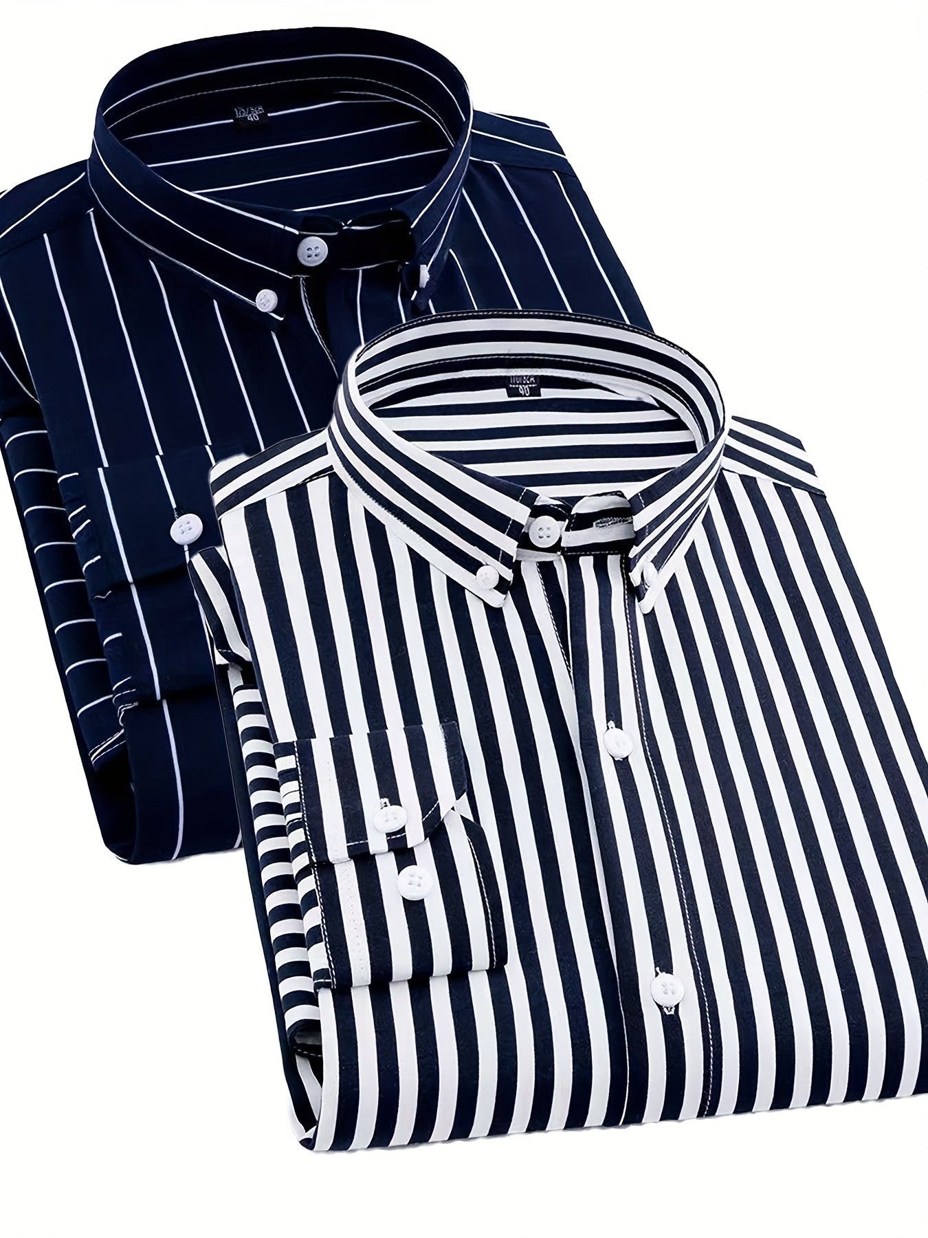 1+1pz Camicia Uomo a Righe con Maniche Lunghe - Colletto Casual, Tessuto Leggero, Ideale per Vacanze al Mare, Appuntamenti e Regali, Top Classico a Righe