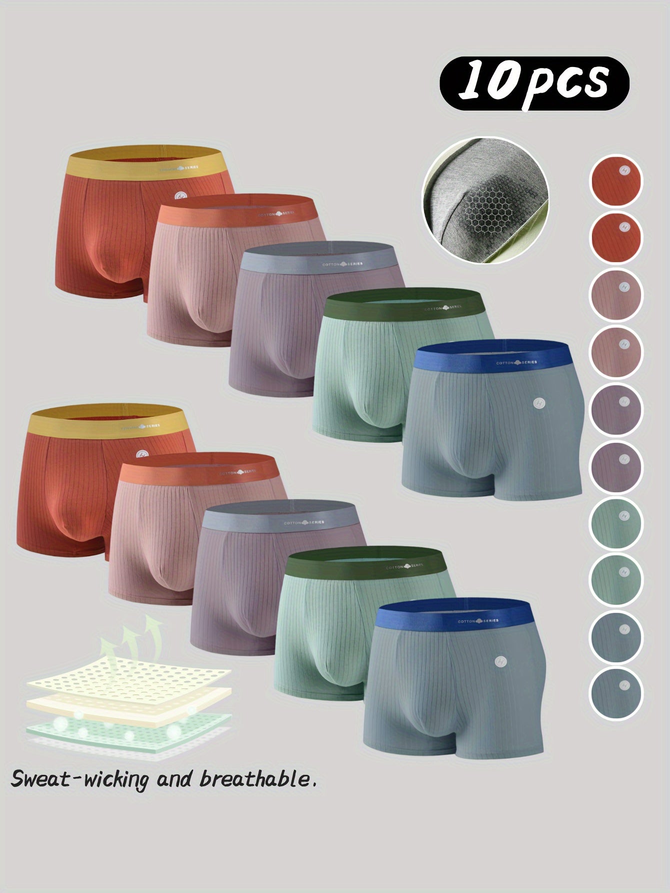 10 Pezzi Boxer Uomo in Cotone - Morbidi, Traspiranti e Elasticizzati con Cintura Elastica Design a Blocchi di Colore Assorbente Sudore