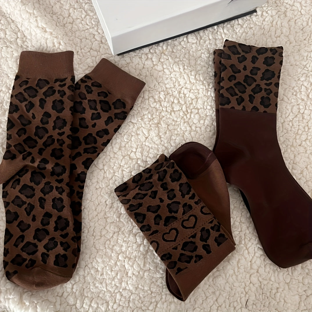 3 Paia di Calzini alla Caviglia per Donna con Stampa Leopardo, Tessuto Elasticizzato in Poliestere, Lavabile in Lavatrice, Casual ed Elegante, Design Giocoso con Animali per Autunno e Inverno, Utilizzo Interno/Esterno, Calzini con Stampa Leopardo