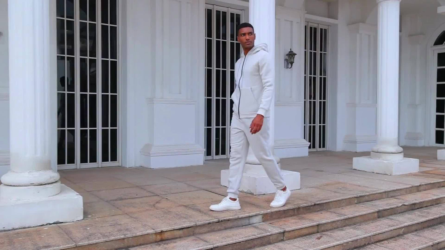 Set di 2 pezzi da uomo con felpa con cappuccio a tinta unita a maniche lunghe + pantaloni, set casual sportivo da fitness coordinato