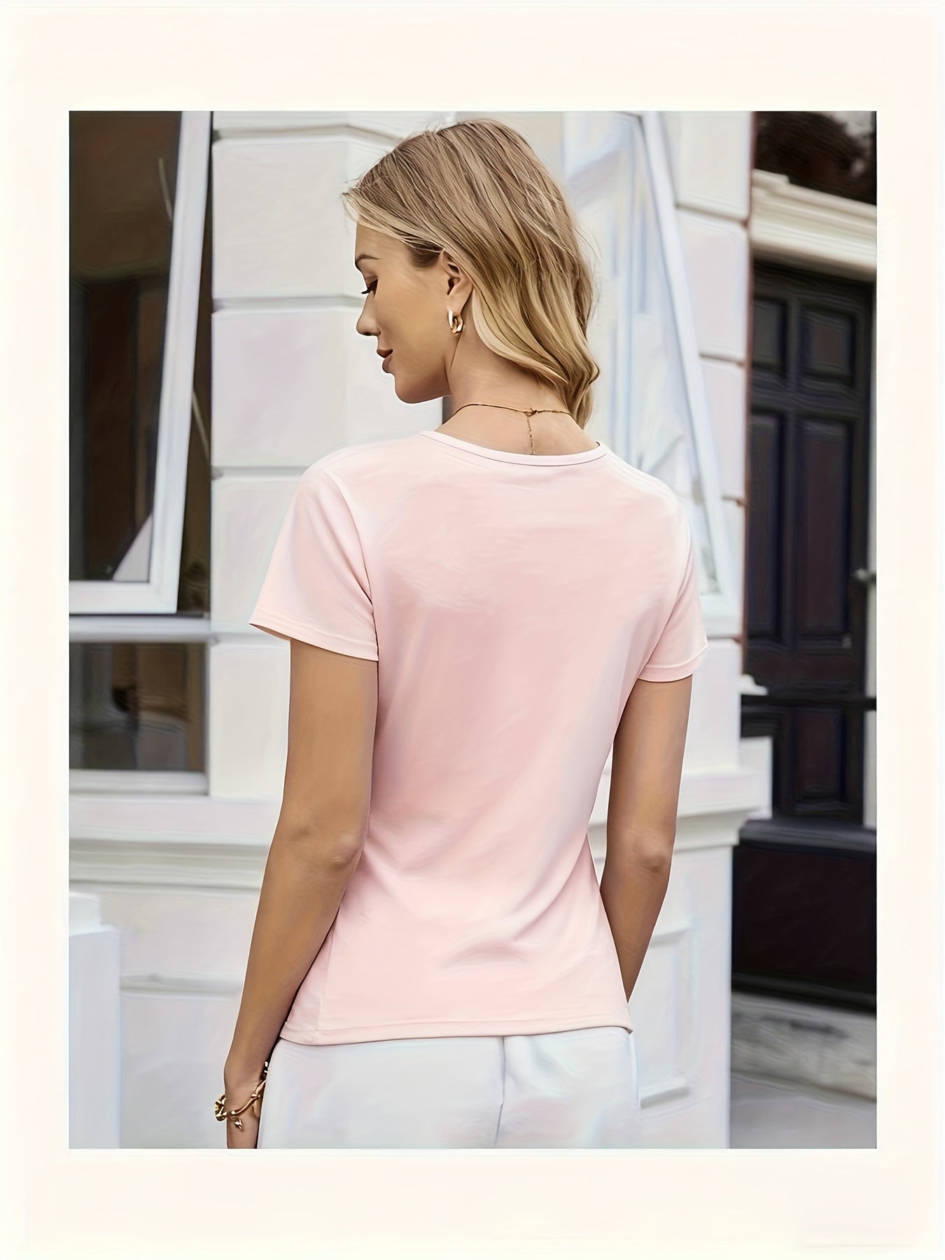 Women's Elegant Tie-Waist T-Shirt - Black Formal & Casual Blouse, Adjustable Waistband Slim Fit Top for Everyday Special Occasions - Spring/Summer Women's Clothing, Round Neckline, Sophisticated Style